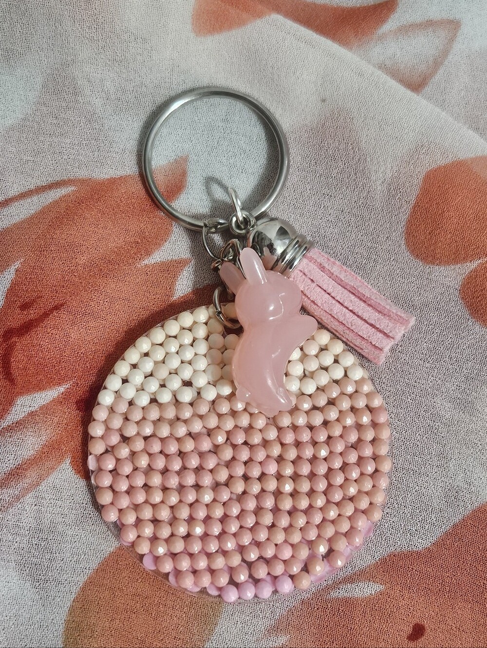 Pink Ombre Bunny Keychain with Tassel and Charm ADD Picker Fidget Toy